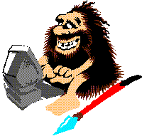 Cartoon of hairy man computing
