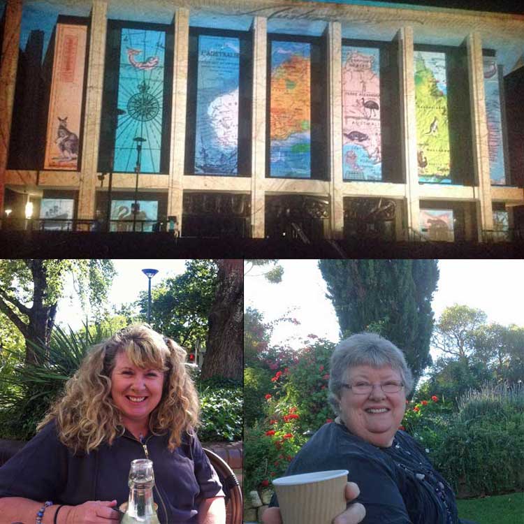 Clockwise: National Library at Enlighten Festival; Fiona at the Kingston Grind; Val at Coriole