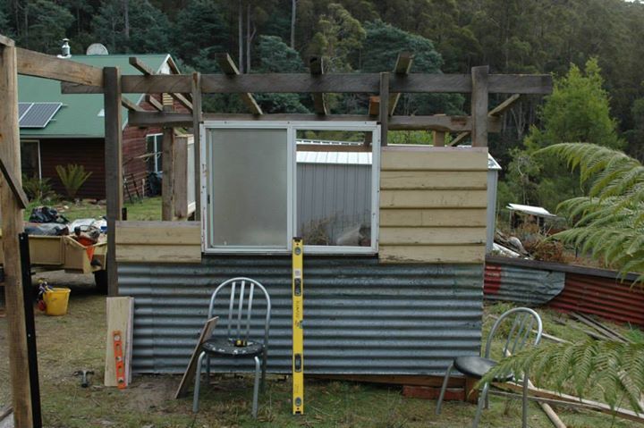 Chook palace in the making, with new house in the background