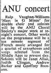Publicity article for the Vaughan Williams concert