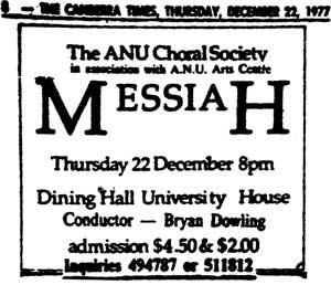Canberra Times ad for the concert. Transcription on this page.