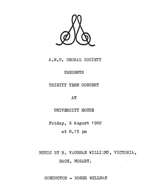 Trinity Term Concert: Programme Cover for SCUNA's 1982 2nd term concert. Transcription follows.
