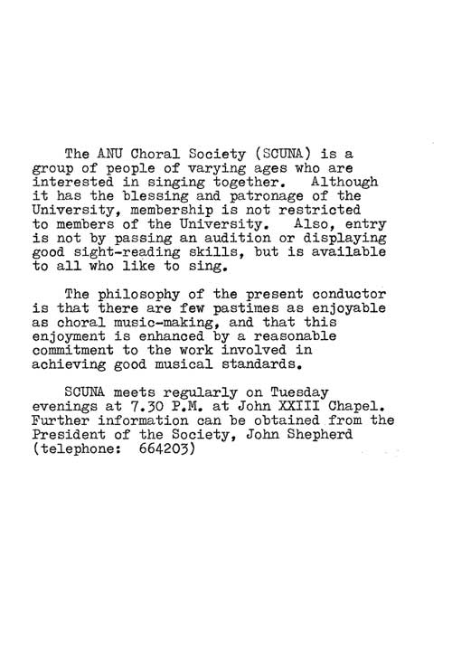 Trinity Term Concert: Back of programme for SCUNA's 1982 2nd term concert. Transcription follows.