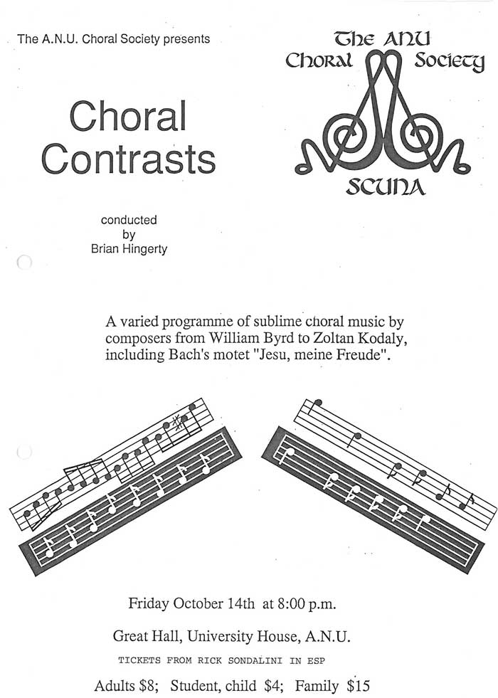 Poster for Choral Contrasts concert. Transcription follows.