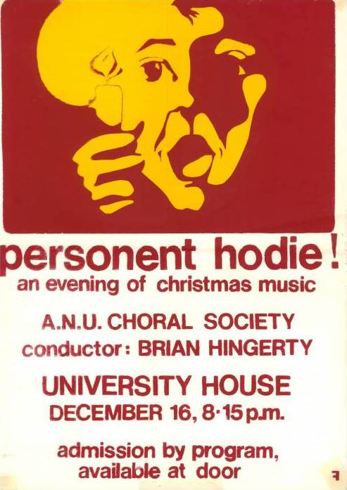 Personent Hodie: poster for SCUNA's 1975 Christmas Concert. Transcription on this page.