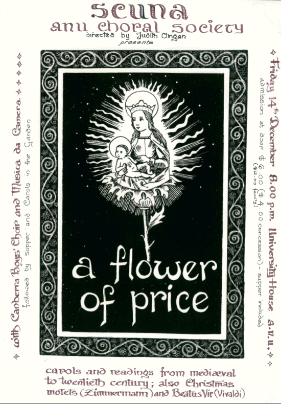 A Flower of Price: poster for SCUNA's 1984 Christmas concert. Transcription follows.