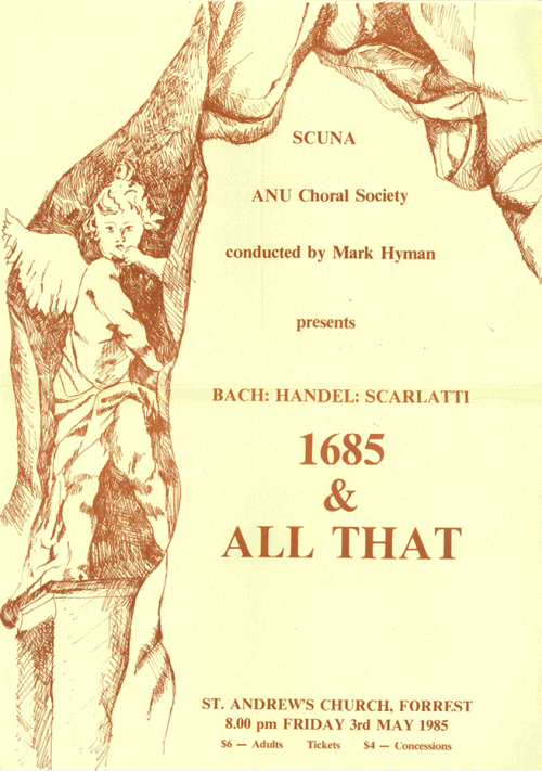 Poster for SCUNA's 1985 1st term concert. Transcription is identical with flier, and follows flier.