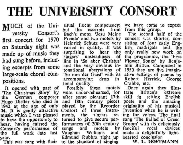 Canberra Times review of Consort's first concert for 1970. Transcription follows.