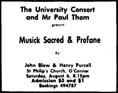 Canberra Times advertisement for the concert on Saturday 6 August 1977