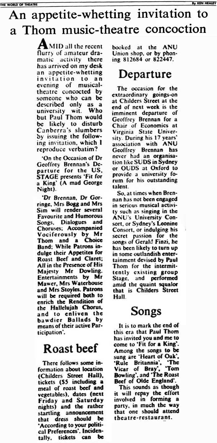 Canberra Times publicity for the Mad George Night