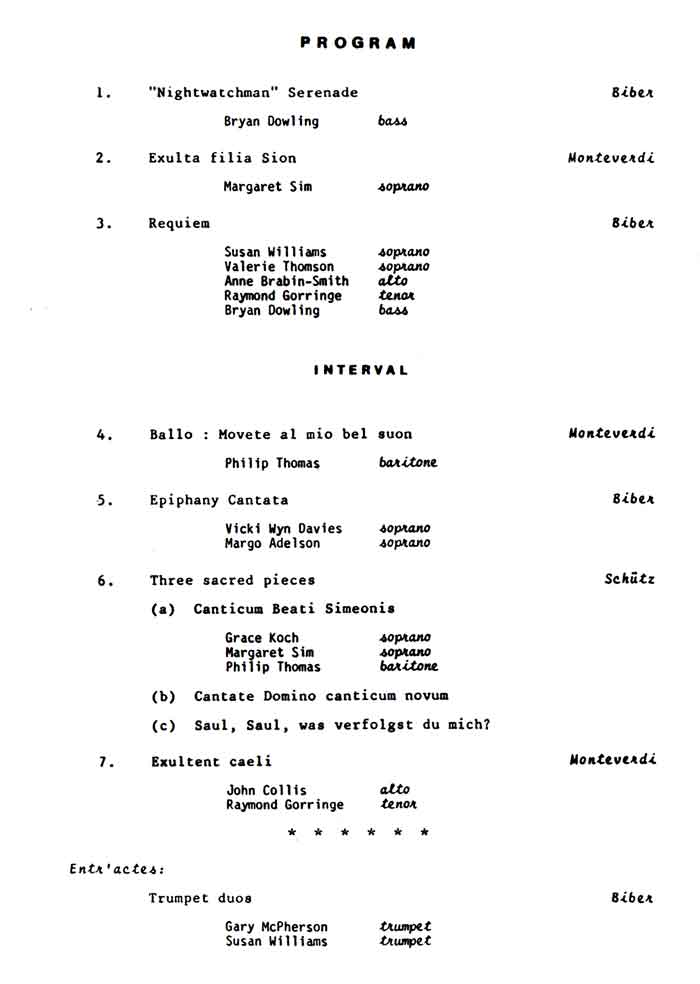 Page 6 of programme for the Philomel concert. Transcription follows