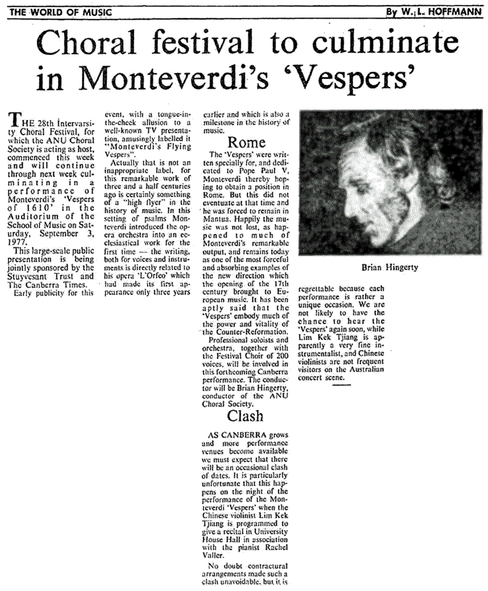 Publicity article from the Canberra Times of 26 August 1977. Transcription follows.