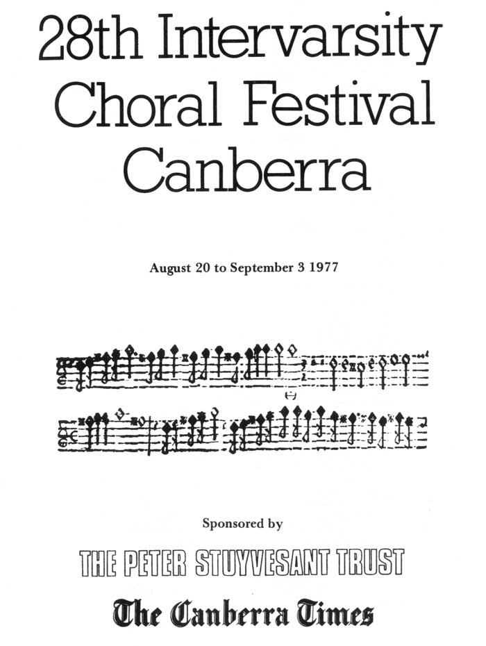 Page 1 of the programme for the main concert of the 1977 Canberra IV. Transcription follows.