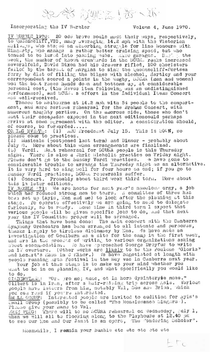 Image of newsletter. Transcription follows.