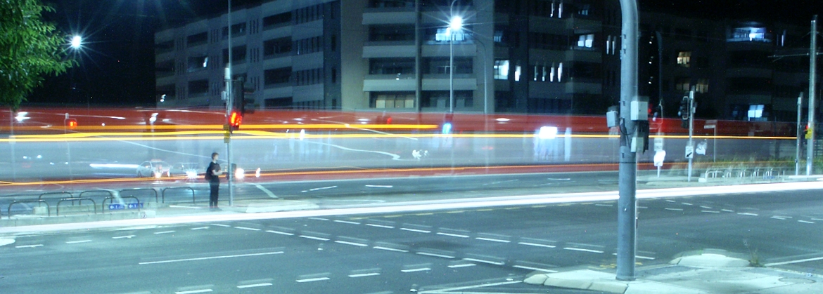 Moving tram at night