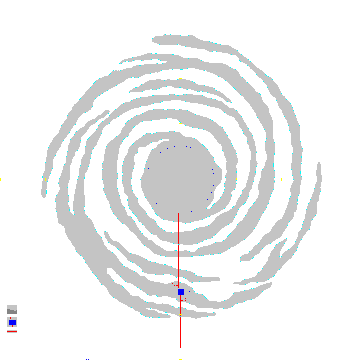 Sketch of our galaxy - the blue square is 'Charted Space' (artist Clifford Linehan, based on a Marc Miller sketch, map copyright &copy;2000 Far Future Enterprises, used with permission); click to jump to the Zhodani Core Route Project)